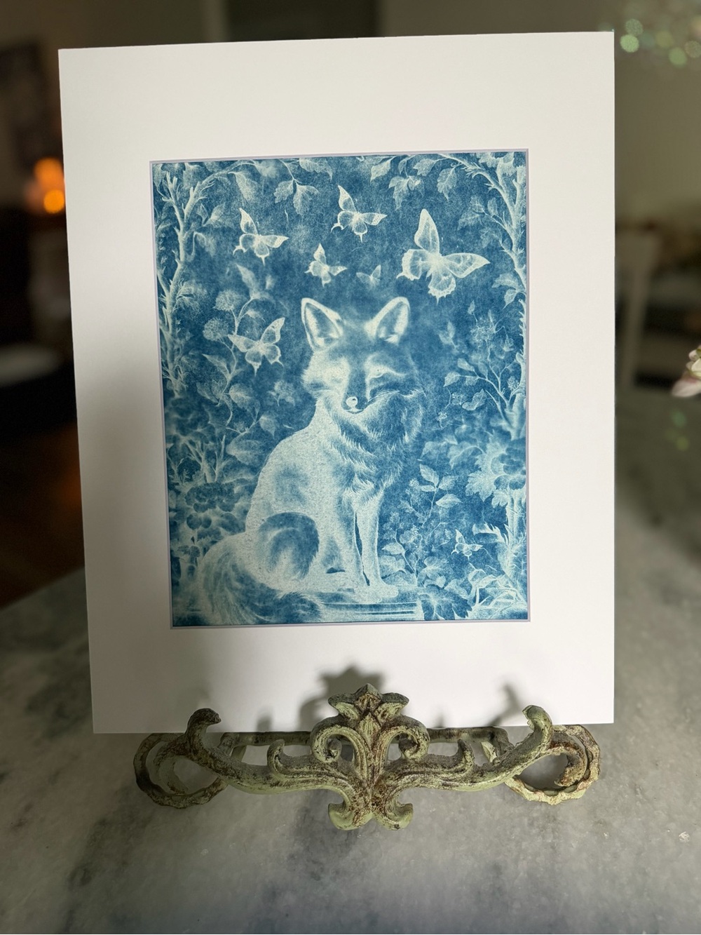 Fox in the Wildflower Garden – Original Cyanotype Art